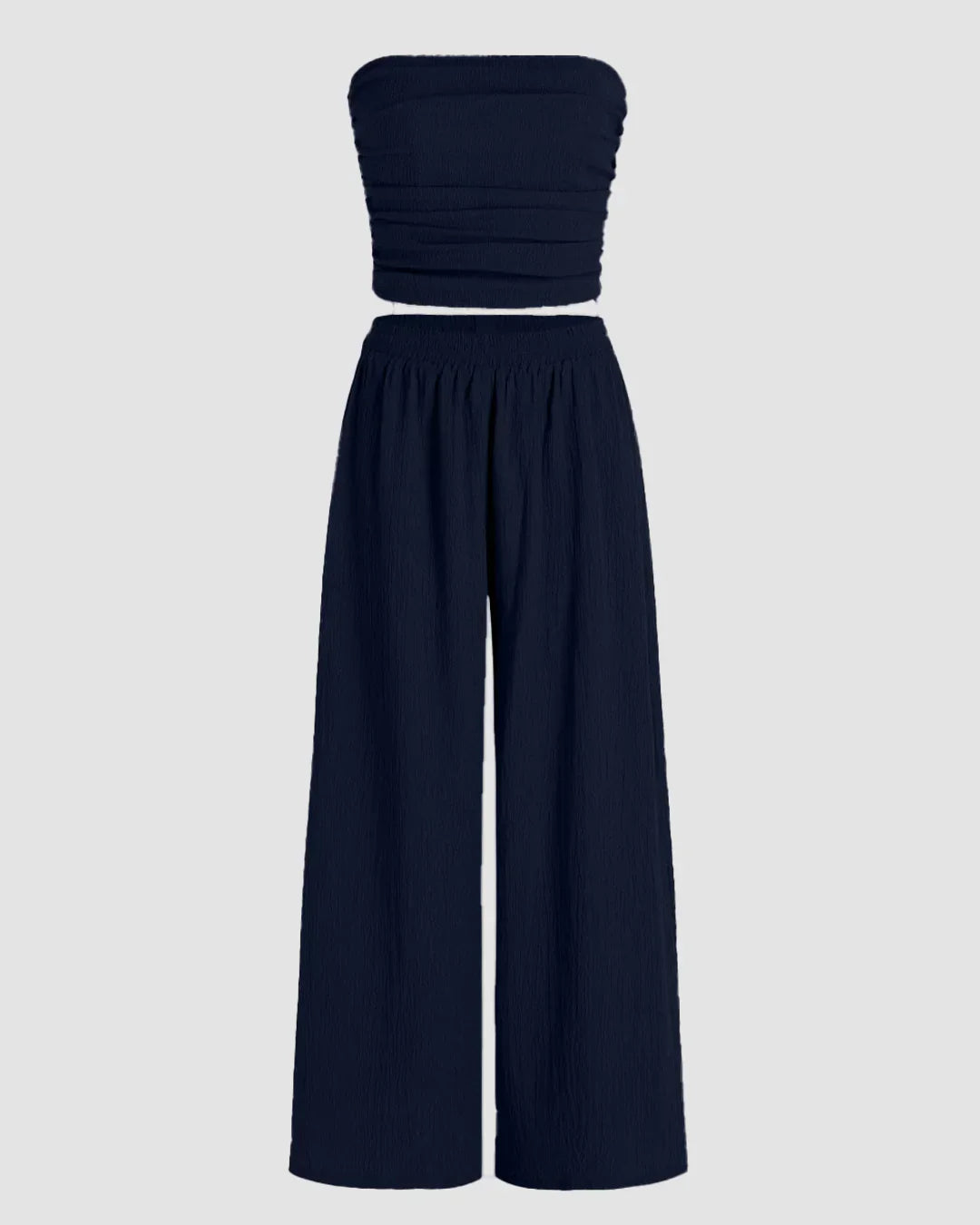 Off Shoulder Crop Top And Wide Leg Pant In Navy Blue