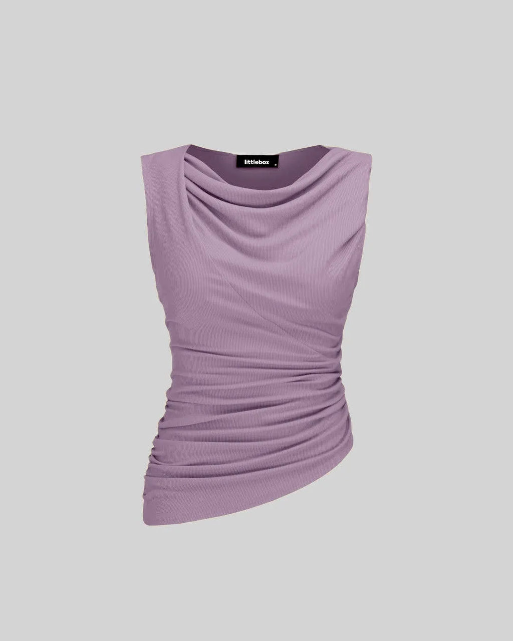 Solid Ruched Round Neck Crop Top In Lilac