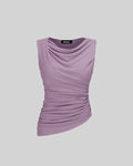 Solid Ruched Round Neck Crop Top In Lilac