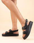 Black Comfortable Flatform Slingback Sandals