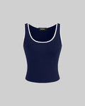Solid Color Round Neck Ribbed Tank Top In Navy Blue