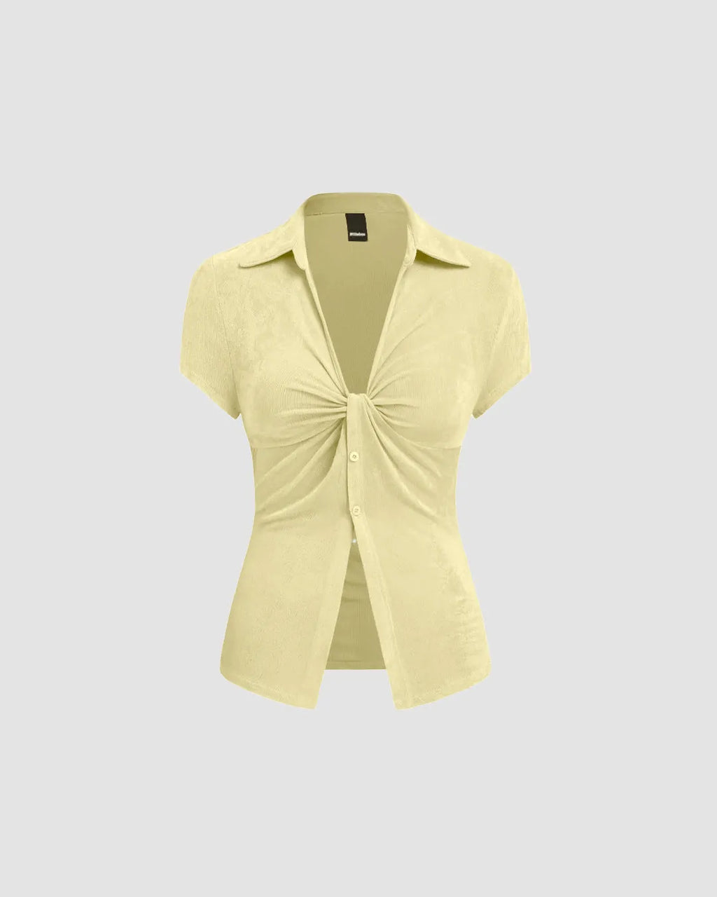 Ruched Front Collared Short Sleeve Top in Vanilla