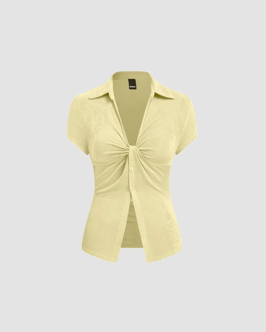 Ruched Front Collared Short Sleeve Top in Vanilla