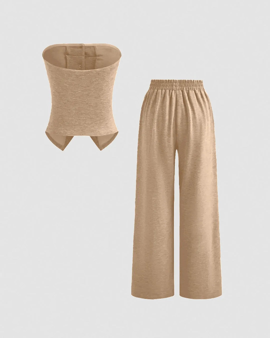 Solid Button Sleeveless Top With Solid Wide Leg Trousers In Tanin Brown
