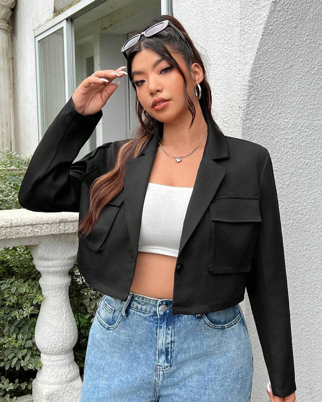 Black Short Workwear Suit Jacket With Pockets