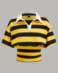 Yellow and Black Striped Cropped Collar T-Shirt