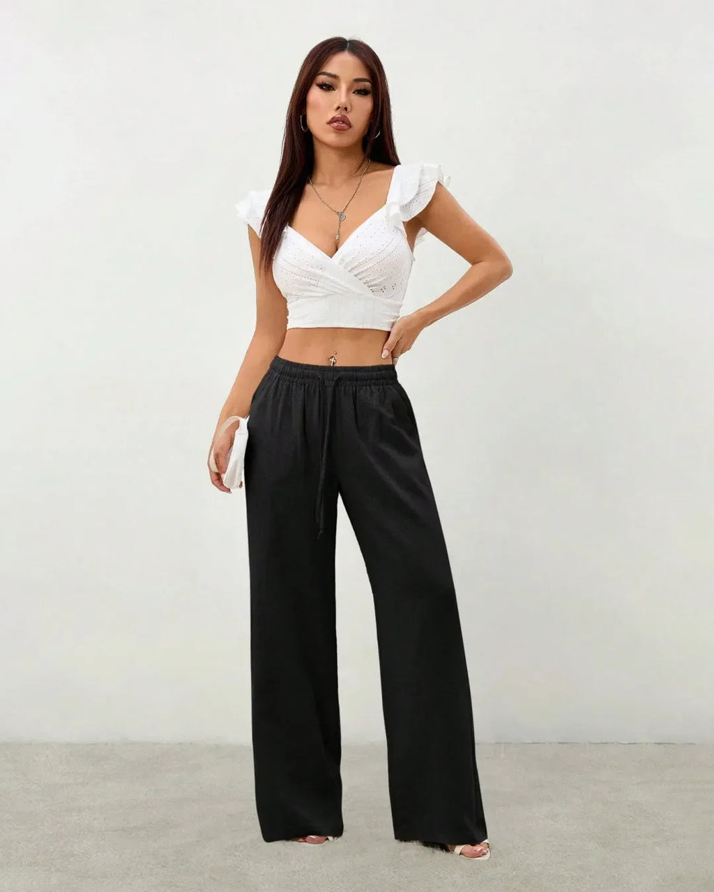 Black Drawstring Wide Leg Lounge Pants