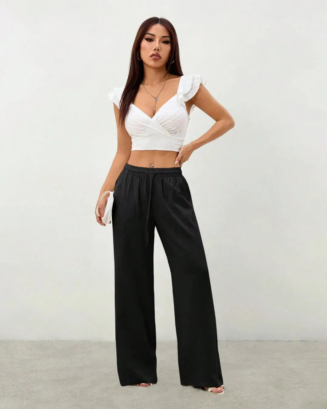 Black Drawstring Wide Leg Lounge Pants