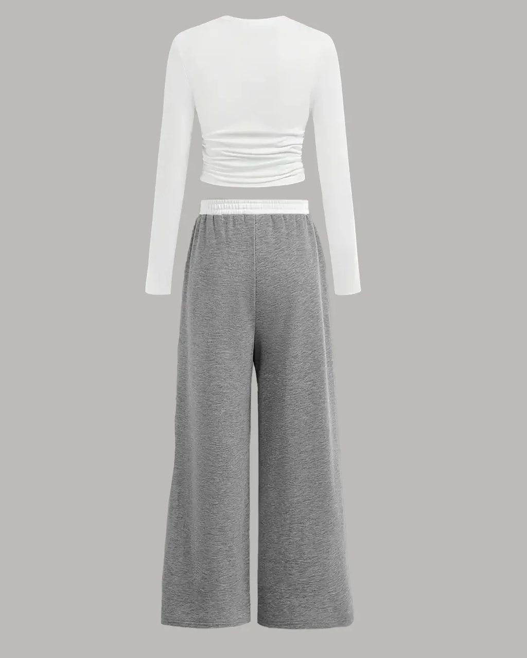 Mélange Long Sleeve Fitted Top & Wide-Leg Pants Set