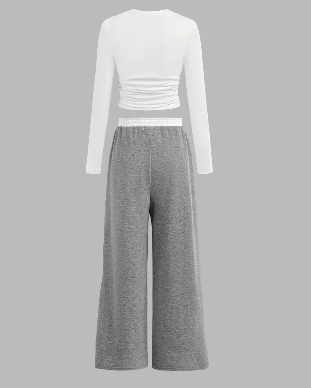 Mélange Long Sleeve Fitted Top & Wide-Leg Pants Set