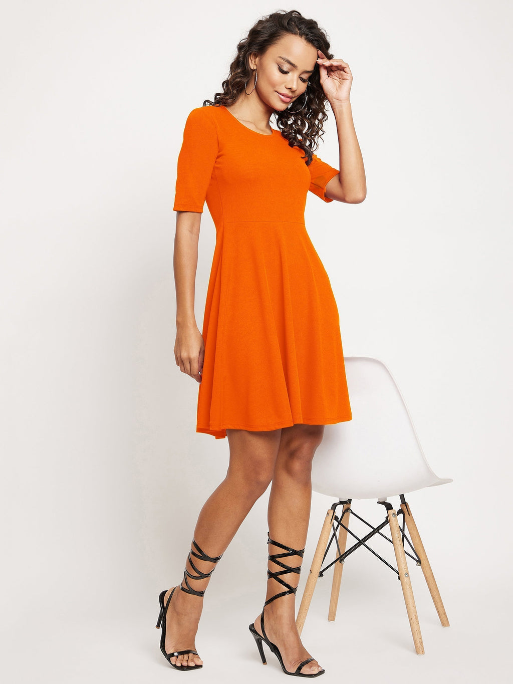 Round Neck Stretchable Cotton Skater Dress