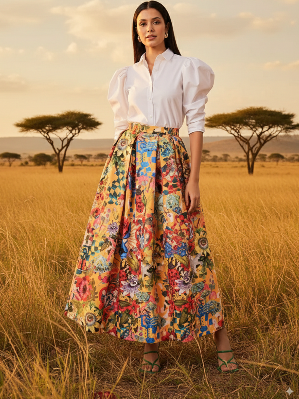 Box Pleated Linen Midi Skirt - Pinkkup