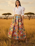 Box Pleated Linen Midi Skirt - Pinkkup