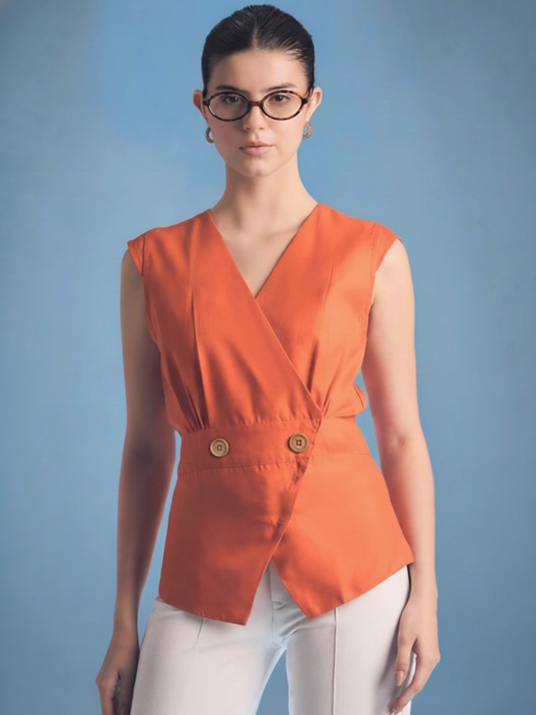 Sleeveless Pure Linen Wrap Vest