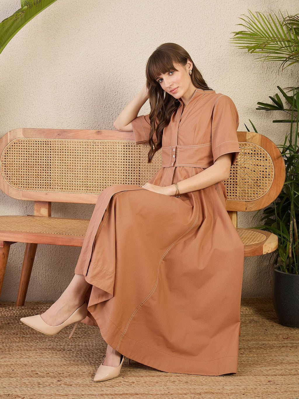Corset Panelled Midi Cotton Dress