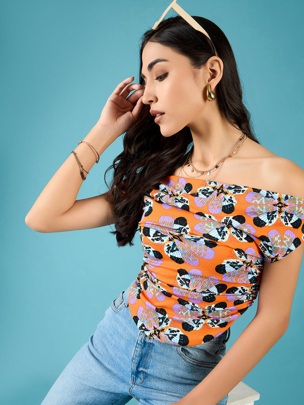 Printed Cotton Stretchable Draped Crop Top - Pinkkup