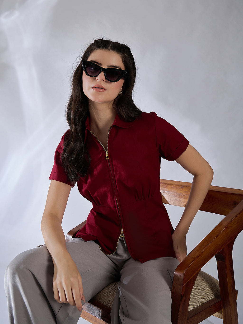 Zip-Through Fitted Cotton Top