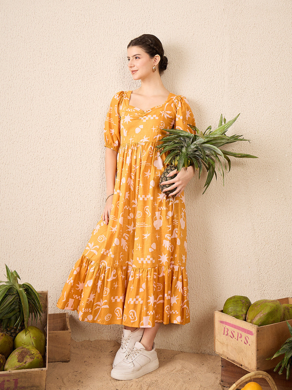 Cotton Tiered Midi Dress