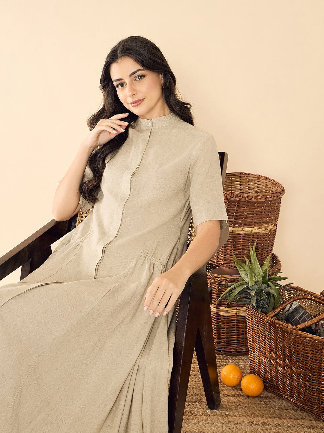 Pure Cotton Shirt Dress With Gathered Detailing