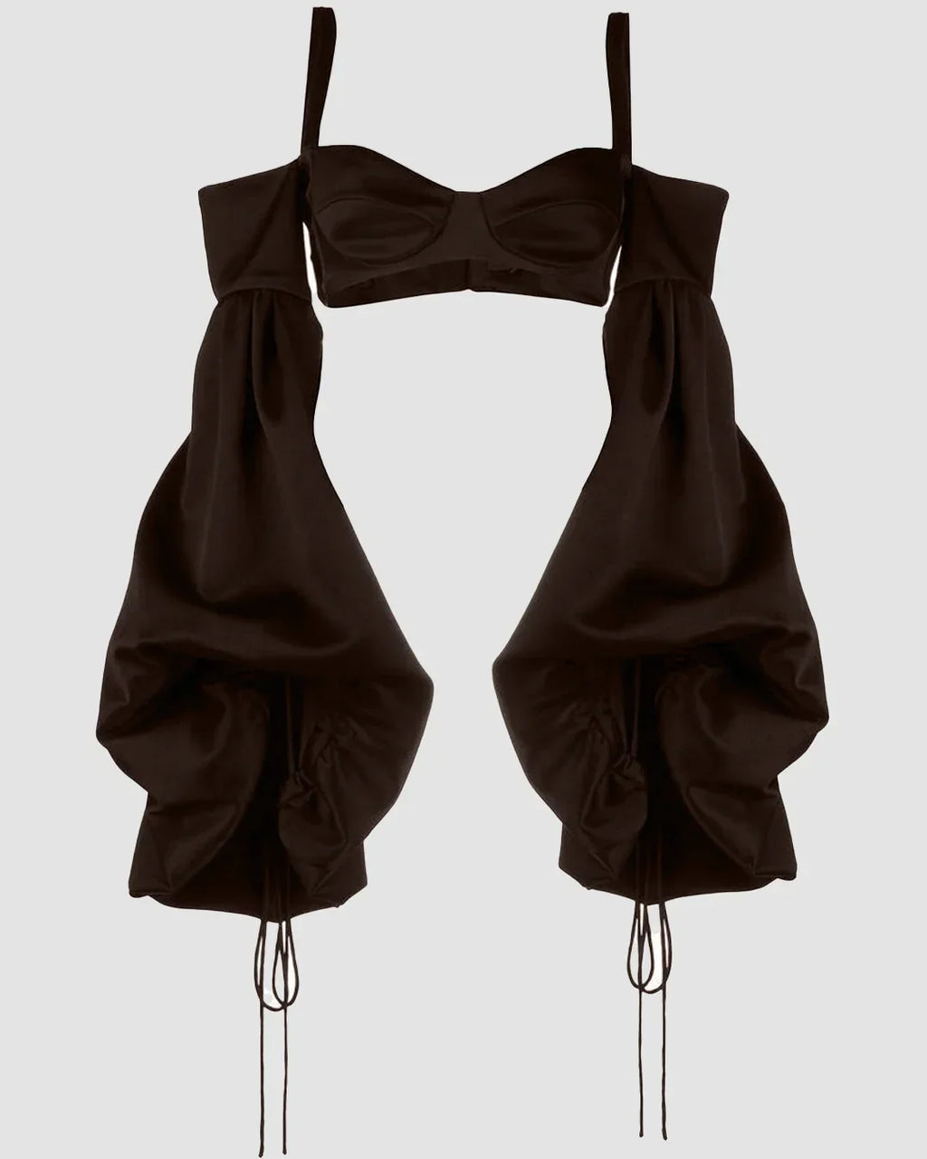 Puff Sleeve Front Slit Crop Top in Chocolate