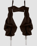 Puff Sleeve Front Slit Crop Top in Chocolate
