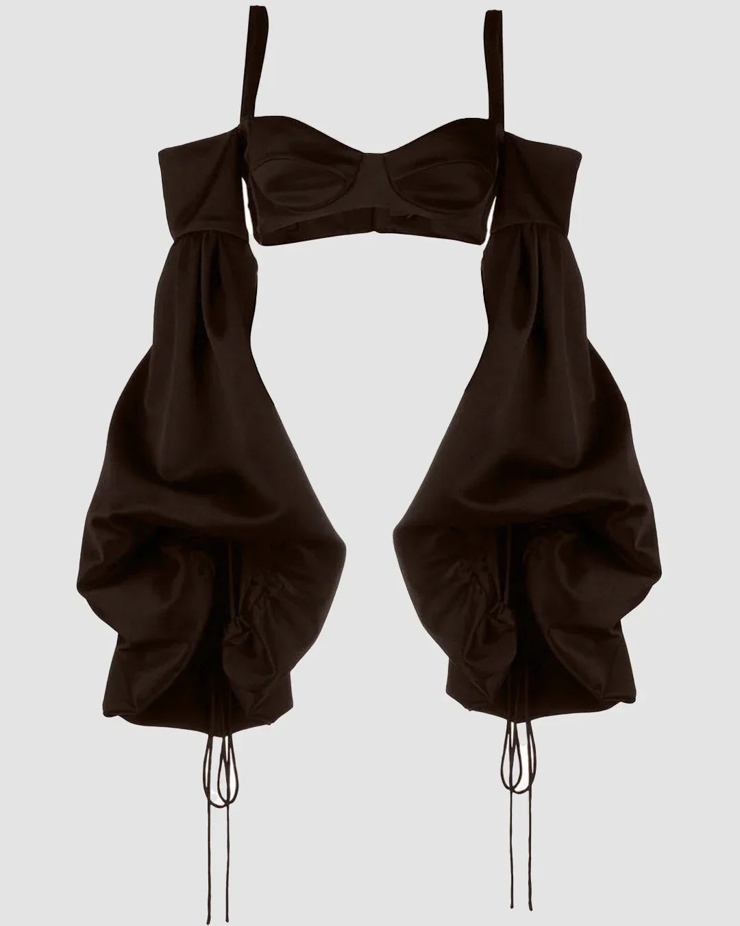 Puff Sleeve Front Slit Crop Top in Chocolate