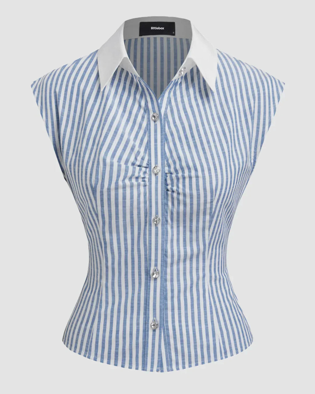 Striped Button Down Sleeveless Collar Top