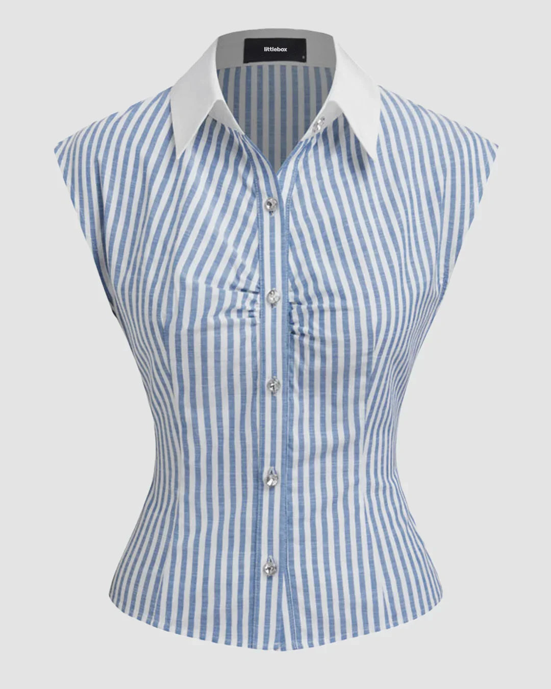 Striped Button Down Sleeveless Collar Top