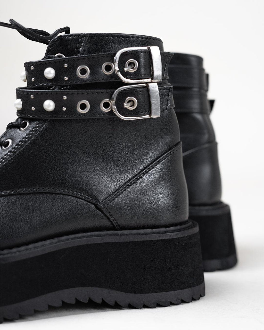 Off Duty Aesthetic Silver Studs Black Chunky Boots