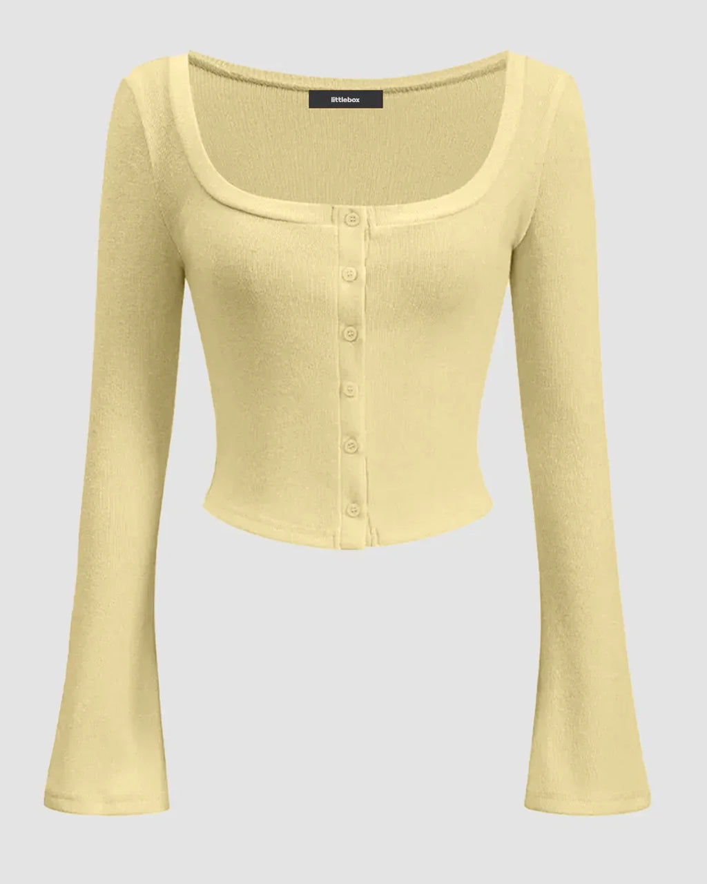 Square Neck Front Button Full Sleeve Top in Vanilla