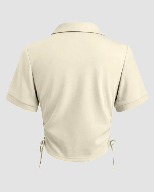 Collar Neck Ruched Side Crop Top in Apricot