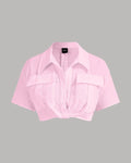 Pleated Button-Up Crop Top in Pink