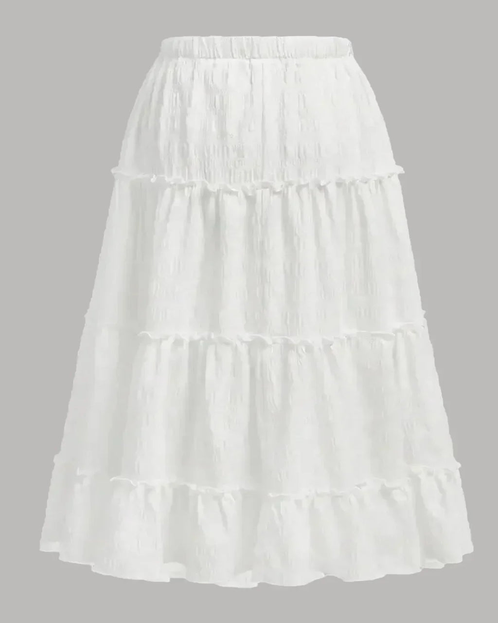 Retro Casual High Waist Solid Long Ankle Pleated Skirt in White Curve & Plus