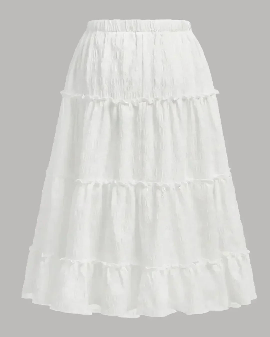 Retro Casual High Waist Solid Long Ankle Pleated Skirt in White Curve & Plus