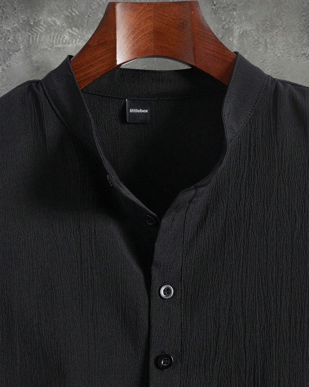 Men Solid Color Half-Button Short Sleeve Shirt And Pocketed Long Pants Summer Casual Set