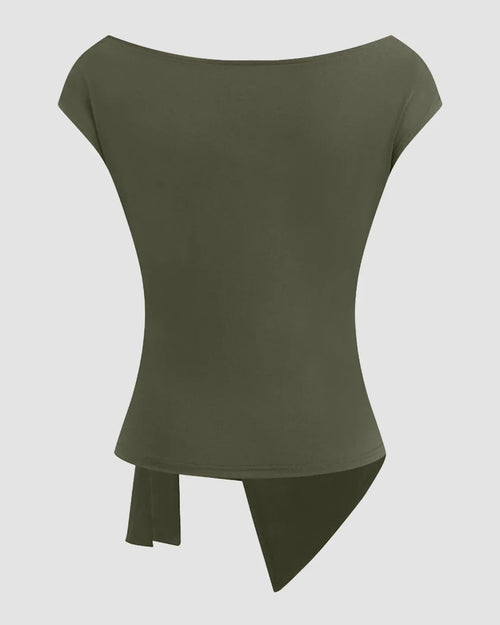 Boat Neck Wrap Top in Olive
