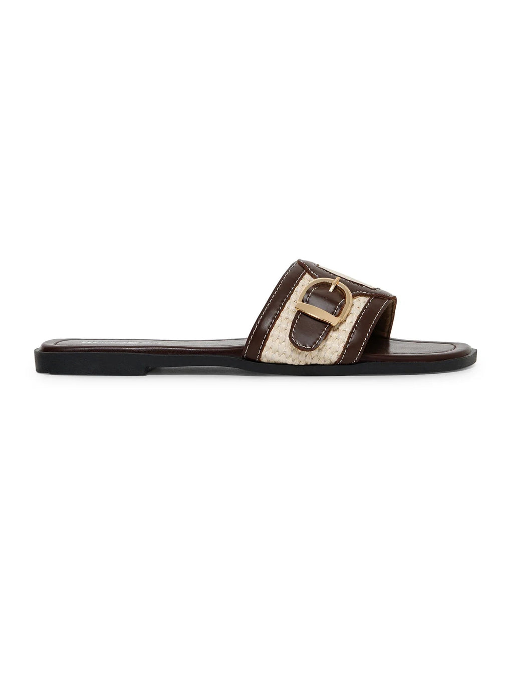 Brown & Beige Colorblocked Buckle Strap Sandals