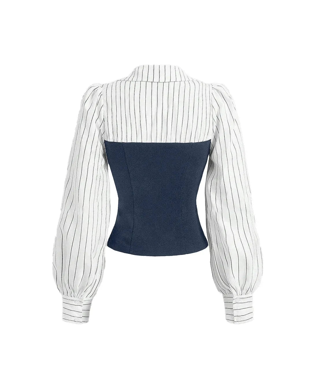 Navy Blue And White Striped Corset Fitted Shirt