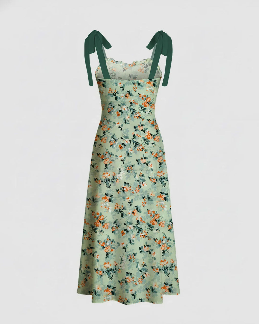 Tie Shoulder Floral Fit & Flare Slit Midi Dress