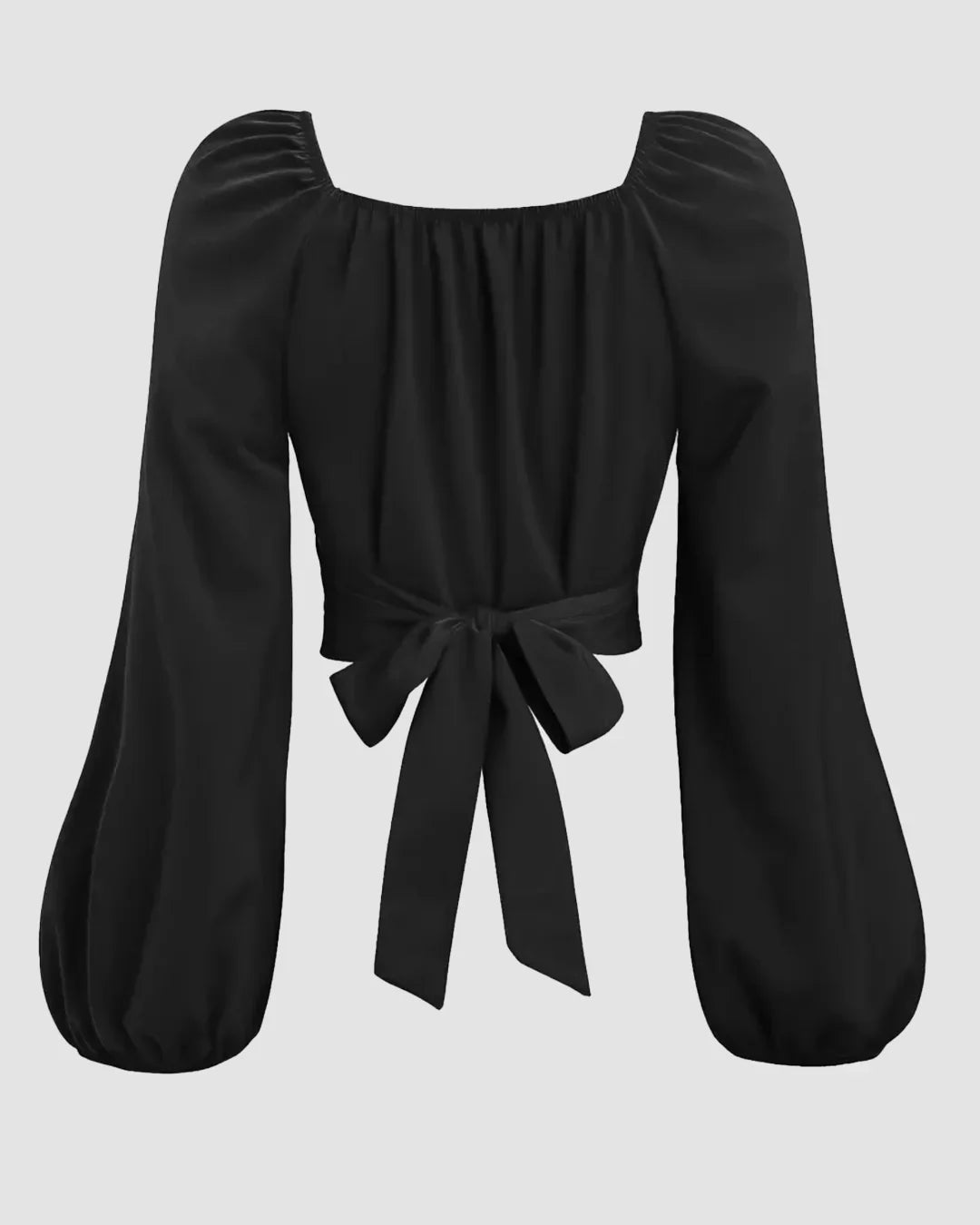 Sweetheart Neck Balloon Sleeve Back Tie Crop Top in Black