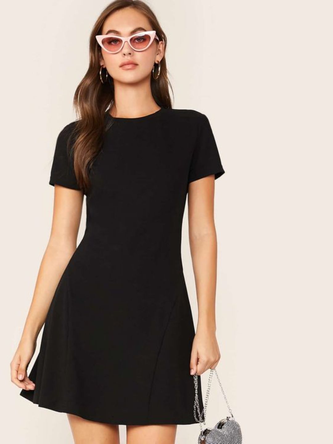 Round Neck Stretchable Skater Cotton Dress - Pinkkup