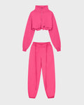 Set Crop Top With Long Sleeve Drawstring & Slim Joggers In Pink