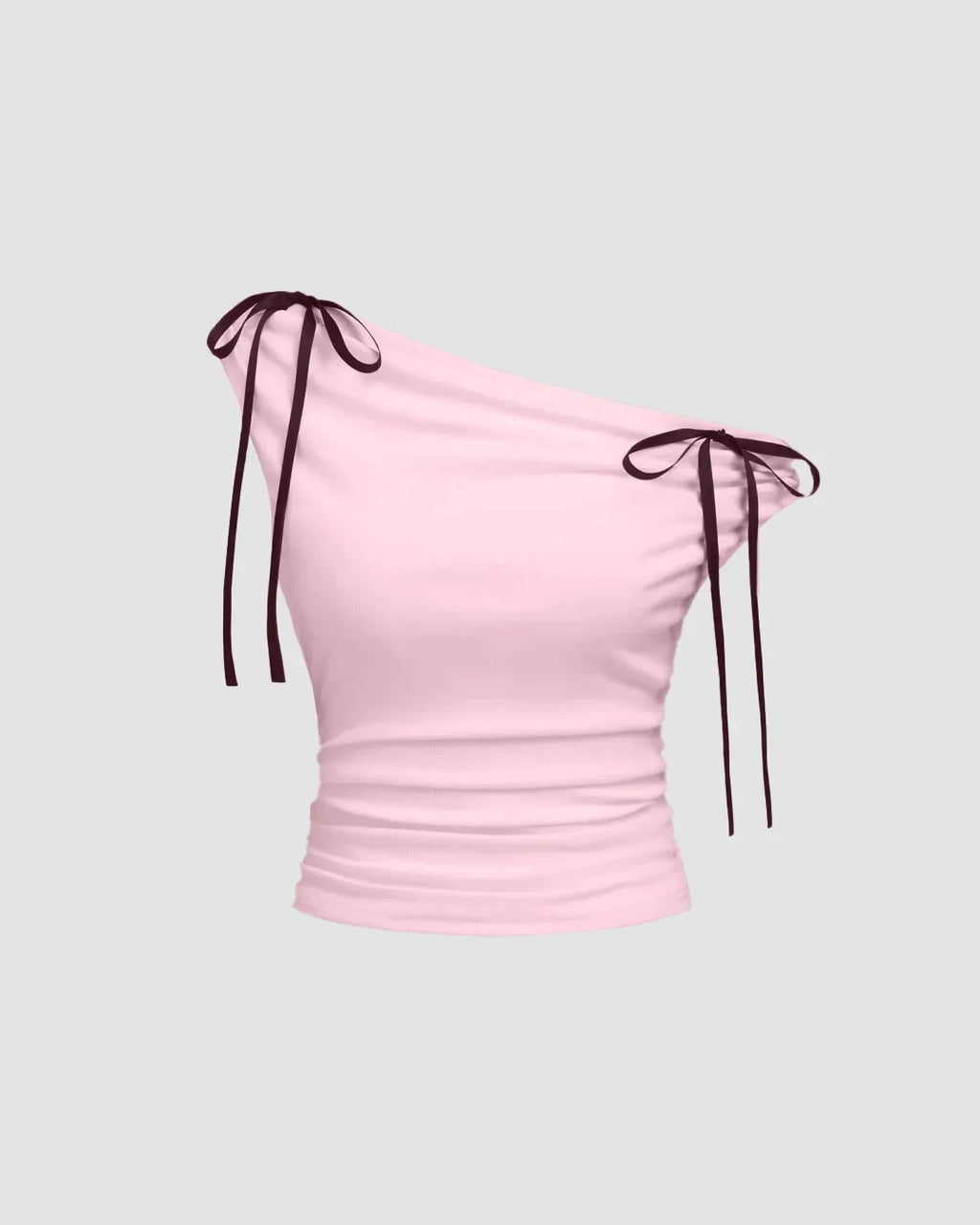 One Shoulder Tie-Detail Top In Baby Pink
