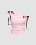 One Shoulder Tie-Detail Top In Baby Pink