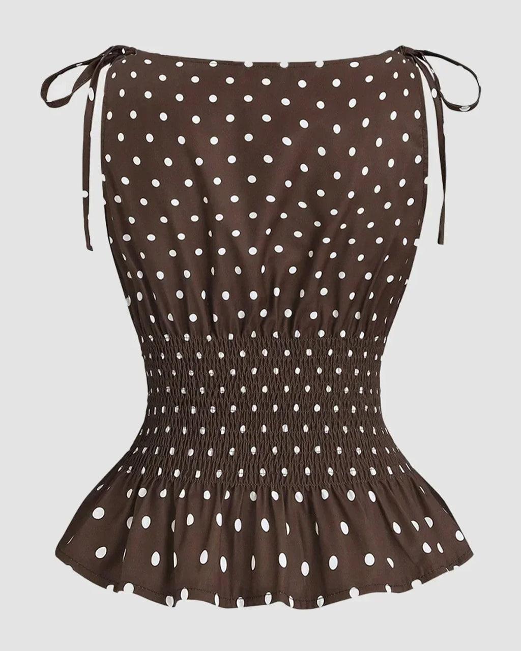 Polka Dot Boat Neck Sleeveless Peplum Top