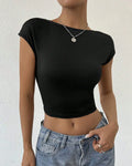 Black Cap Sleeve Crop Top
