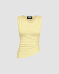 Solid Ruched Round Neck Crop Top In Vanilla