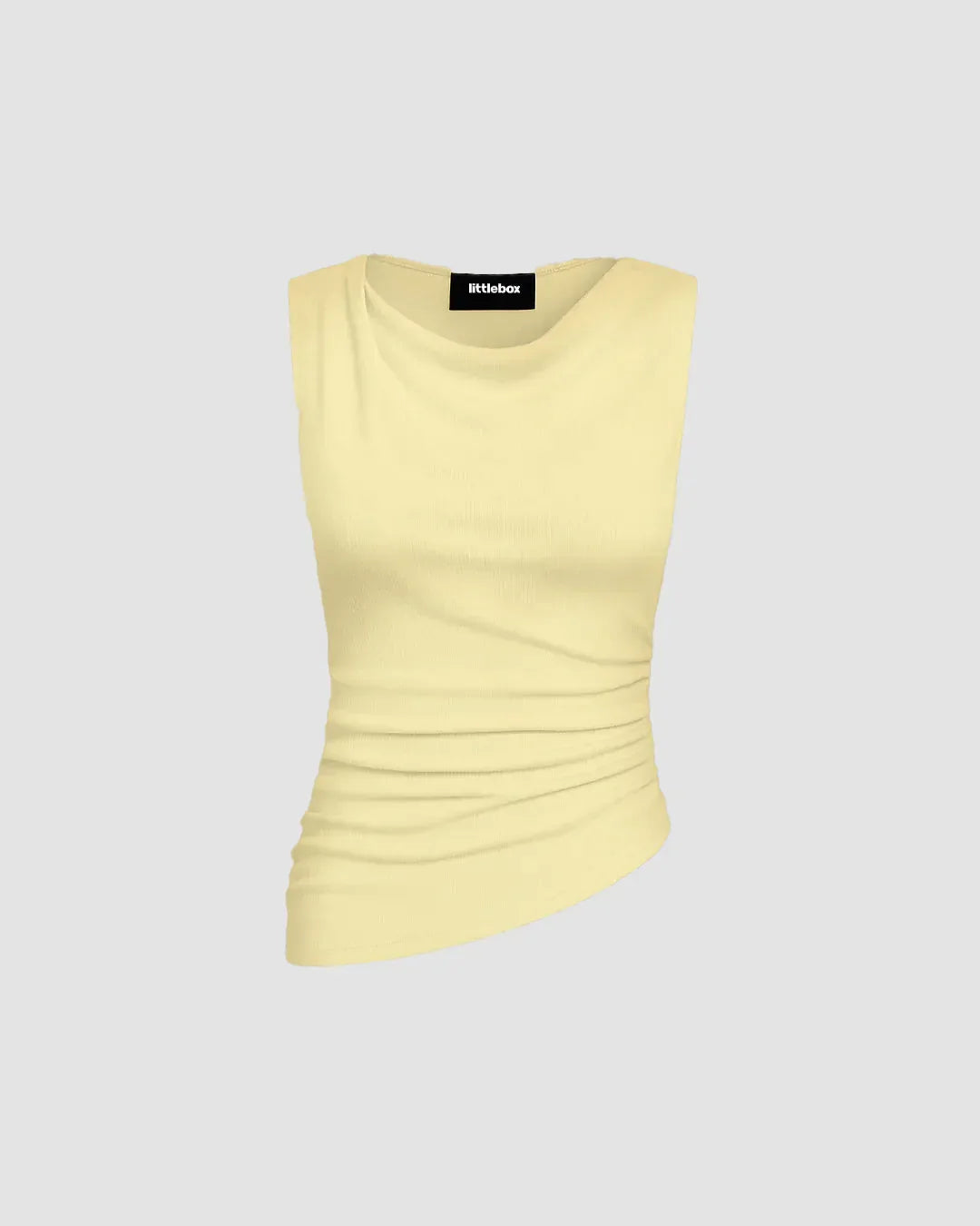 Solid Ruched Round Neck Crop Top In Vanilla
