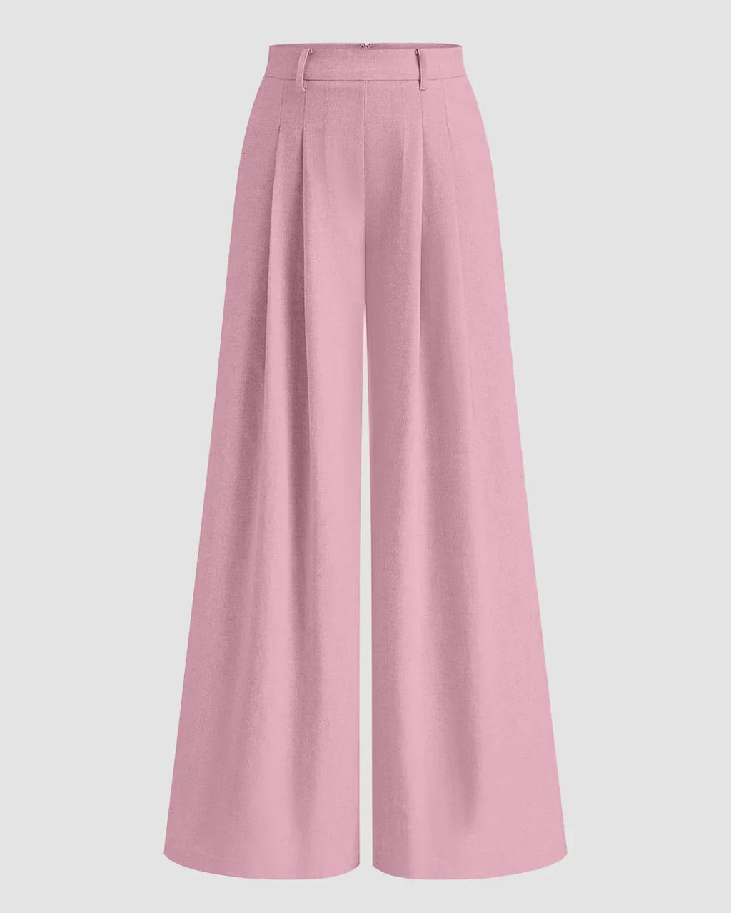 High-Waist Wide Leg Pleated Trousers in Pink