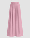 High-Waist Wide Leg Pleated Trousers in Pink